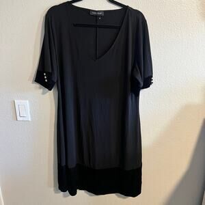 Ivanka Trump Black Pearl Detail Crushed Velvet Trim Dress Size Large